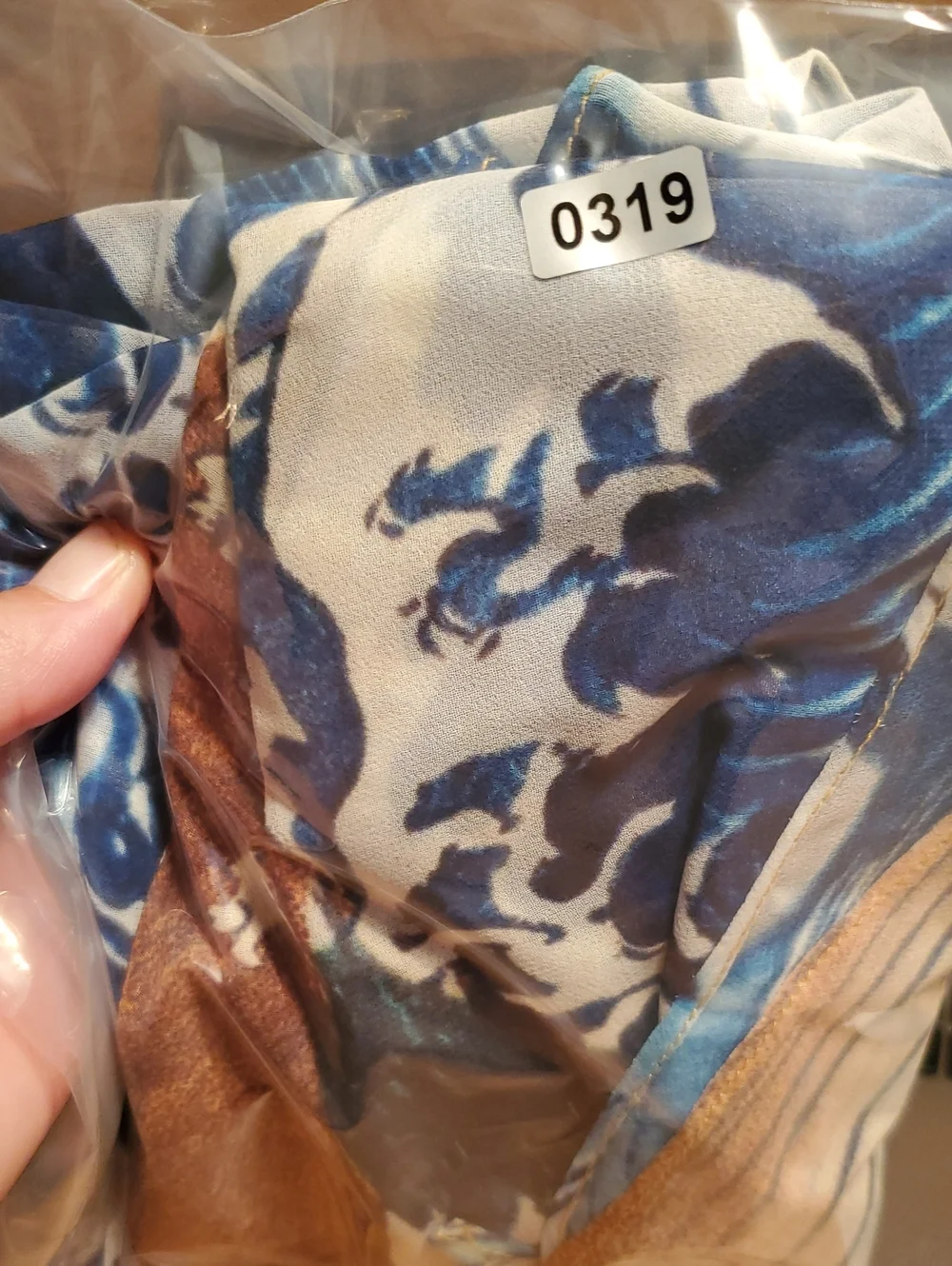 Women's Jade Boho Blouse. Brown w/ Blue Wave. Oversized and Flowy. S/M. #319